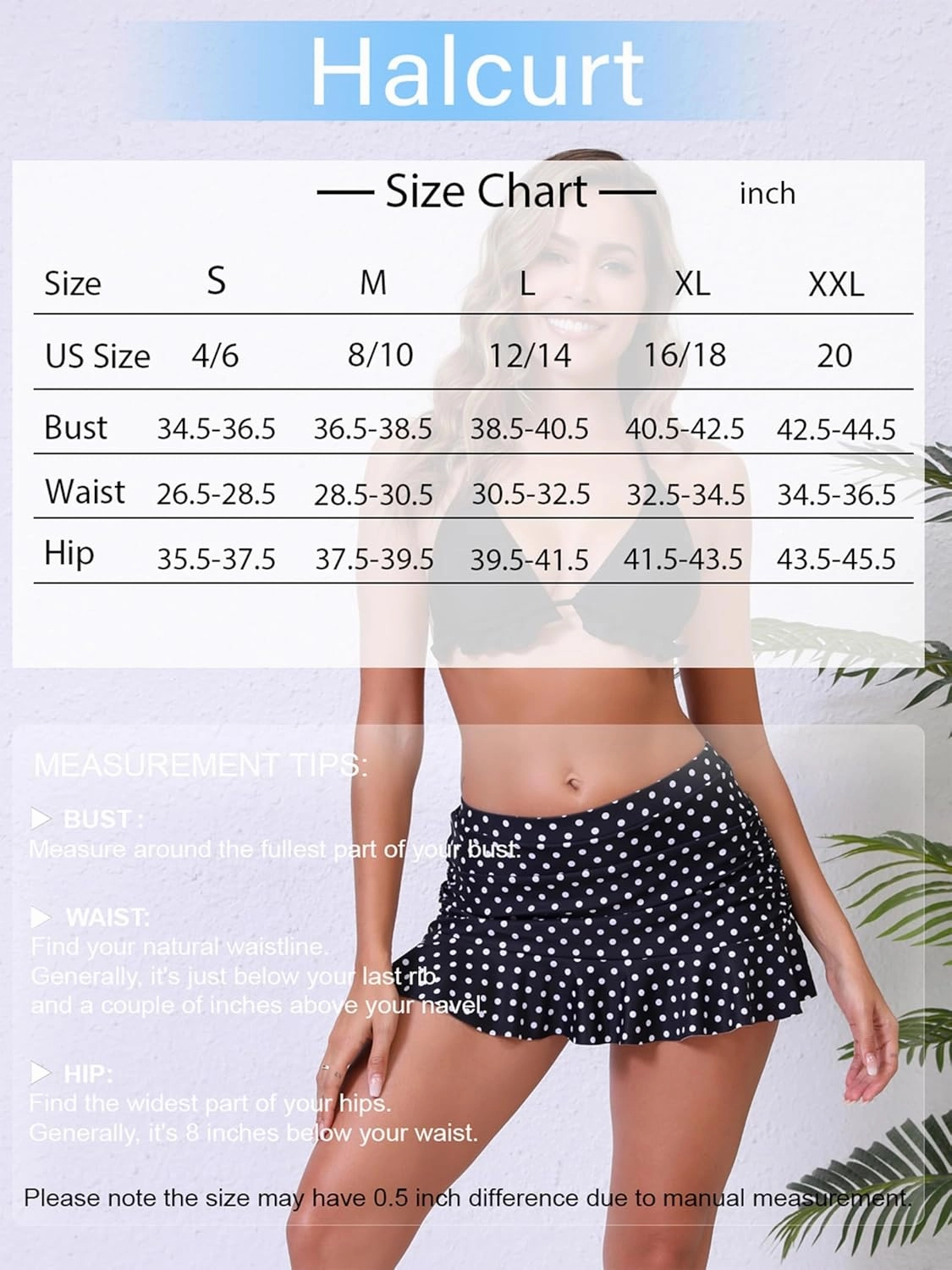 Halcurt Women's Low Waisted Ruched Ruffle Mini Swim Skirts with Hipster Bikini Bottoms Tummy Control Swimsuit