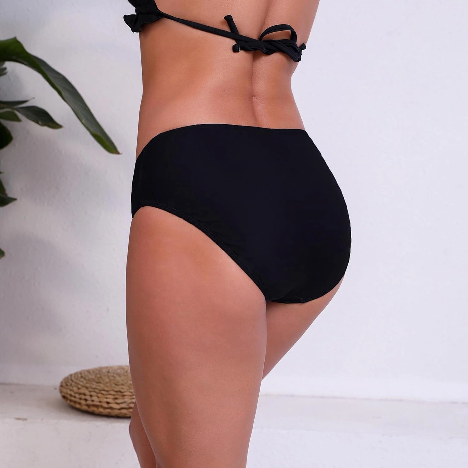 Halcurt Women's Mid Waisted Bikini Swimsuit Bottoms Full Coverage Swim Bottoms