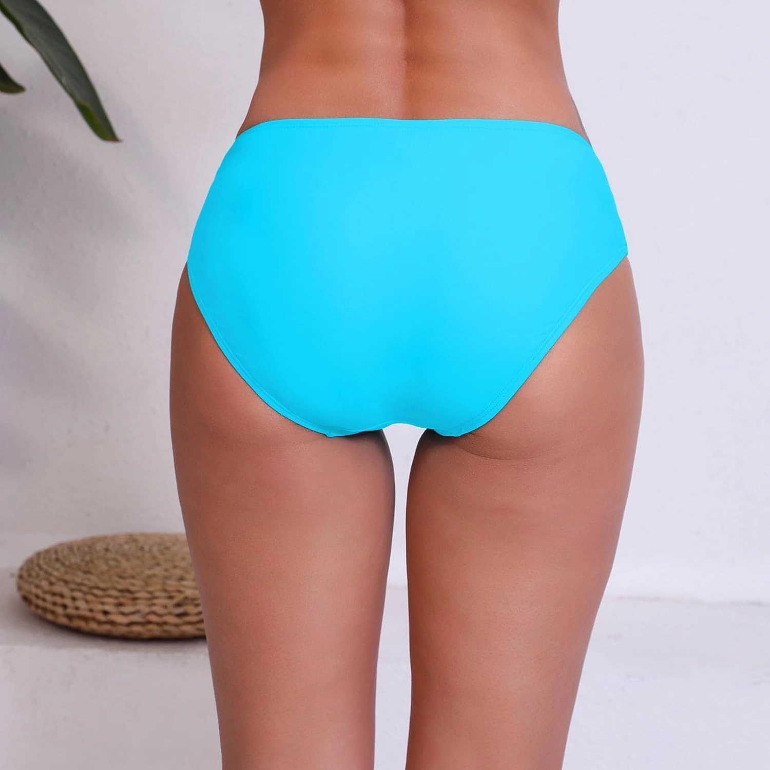 Halcurt Women's Mid Waisted Bikini Swimsuit Bottoms Full Coverage Swim Bottoms