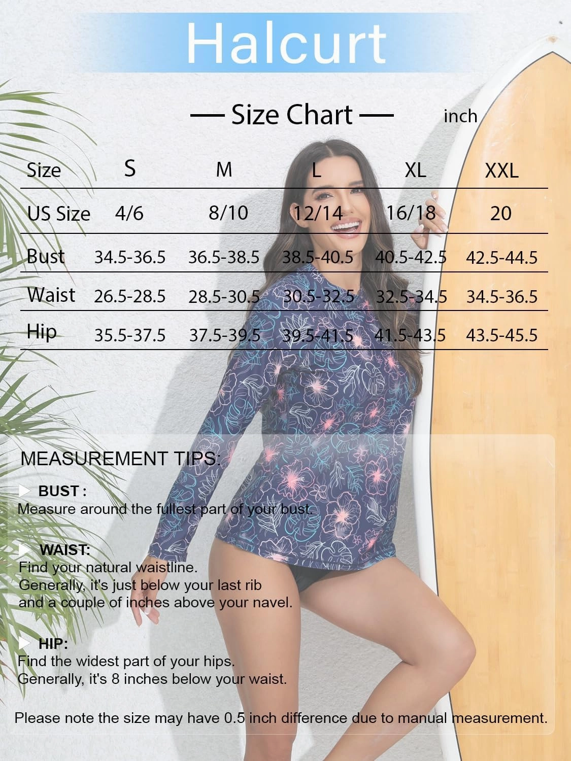 Halcurt Womens Long Sleeve Rash Guard Swim Top with Built in Bra UPF50  Sun Protection Swim Shirts Quick Dry Swimsuit