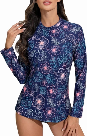 Halcurt Womens Long Sleeve Rash Guard Swim Top with Built in Bra UPF50  Sun Protection Swim Shirts Quick Dry Swimsuit