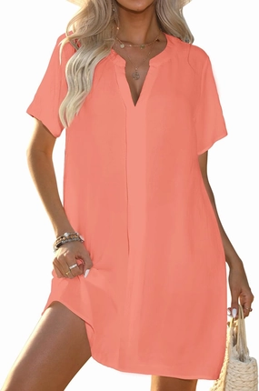 Halife Women's Swimsuit Cover Up Shirt V Neck Short Sleeve Bathing Suit Coverups Summer Beach Cover Ups