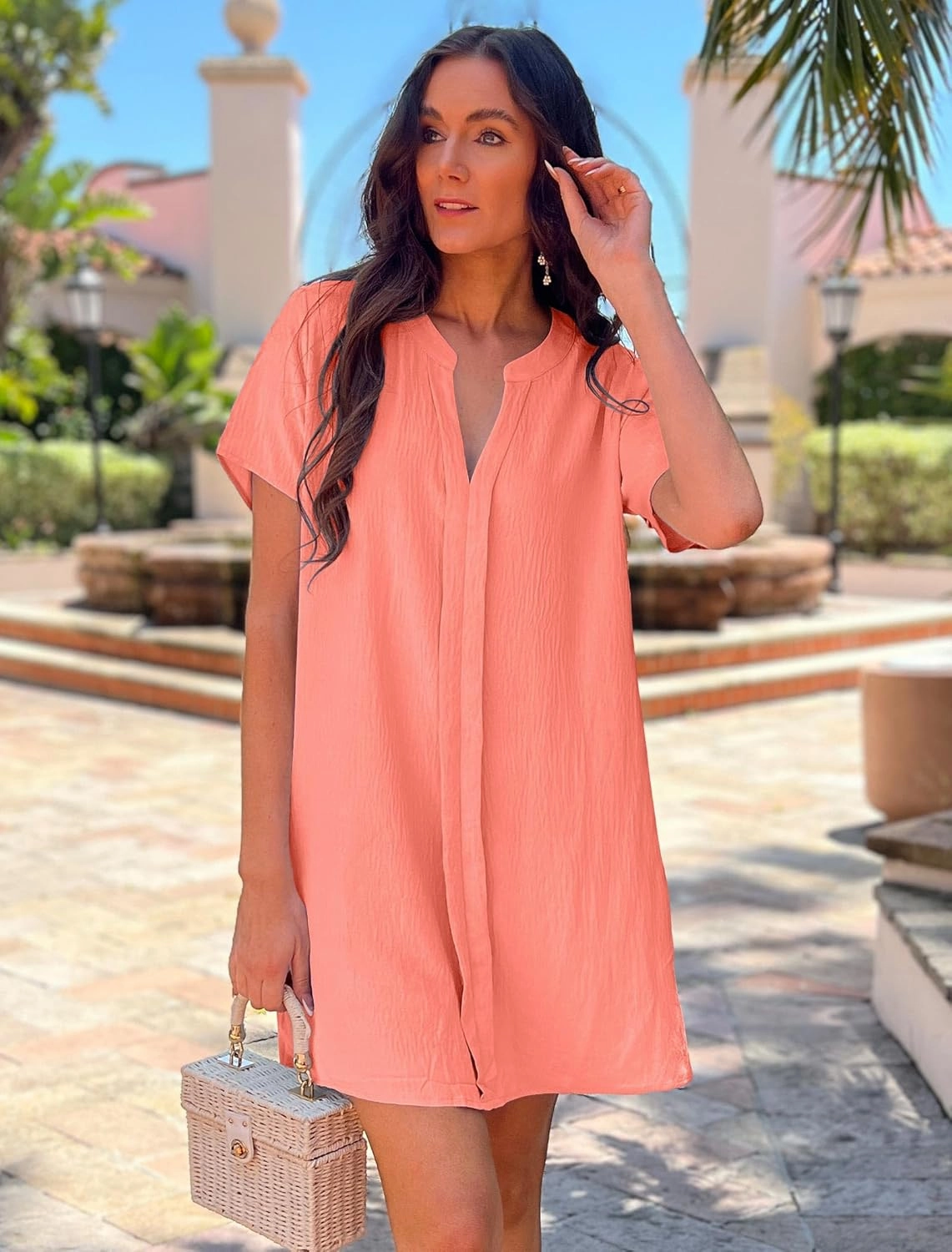 Halife Women's Swimsuit Cover Up Shirt V Neck Short Sleeve Bathing Suit Coverups Summer Beach Cover Ups
