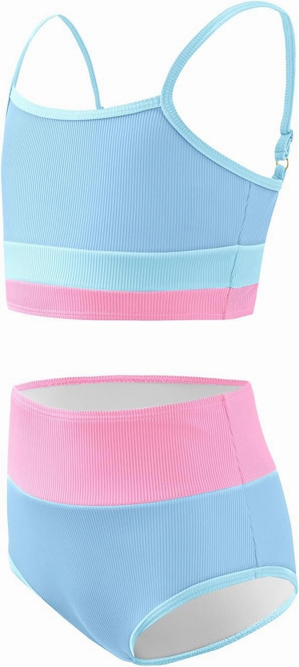 Haloumoning Girls Swimsuits Bikini Set Adjustable Straps Two Piece Color Block Girls' Swimwear with Chest Pad 5-14 Years