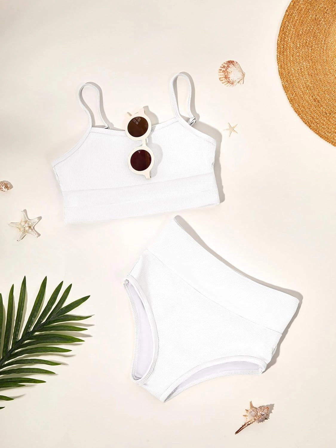 Haloumoning Girls Swimsuits Bikini Set Adjustable Straps Two Piece Color Block Girls' Swimwear with Chest Pad 5-14 Years