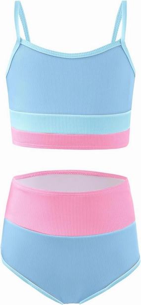 Haloumoning Girls Swimsuits Bikini Set Adjustable Straps Two Piece Color Block Girls' Swimwear with Chest Pad 5-14 Years