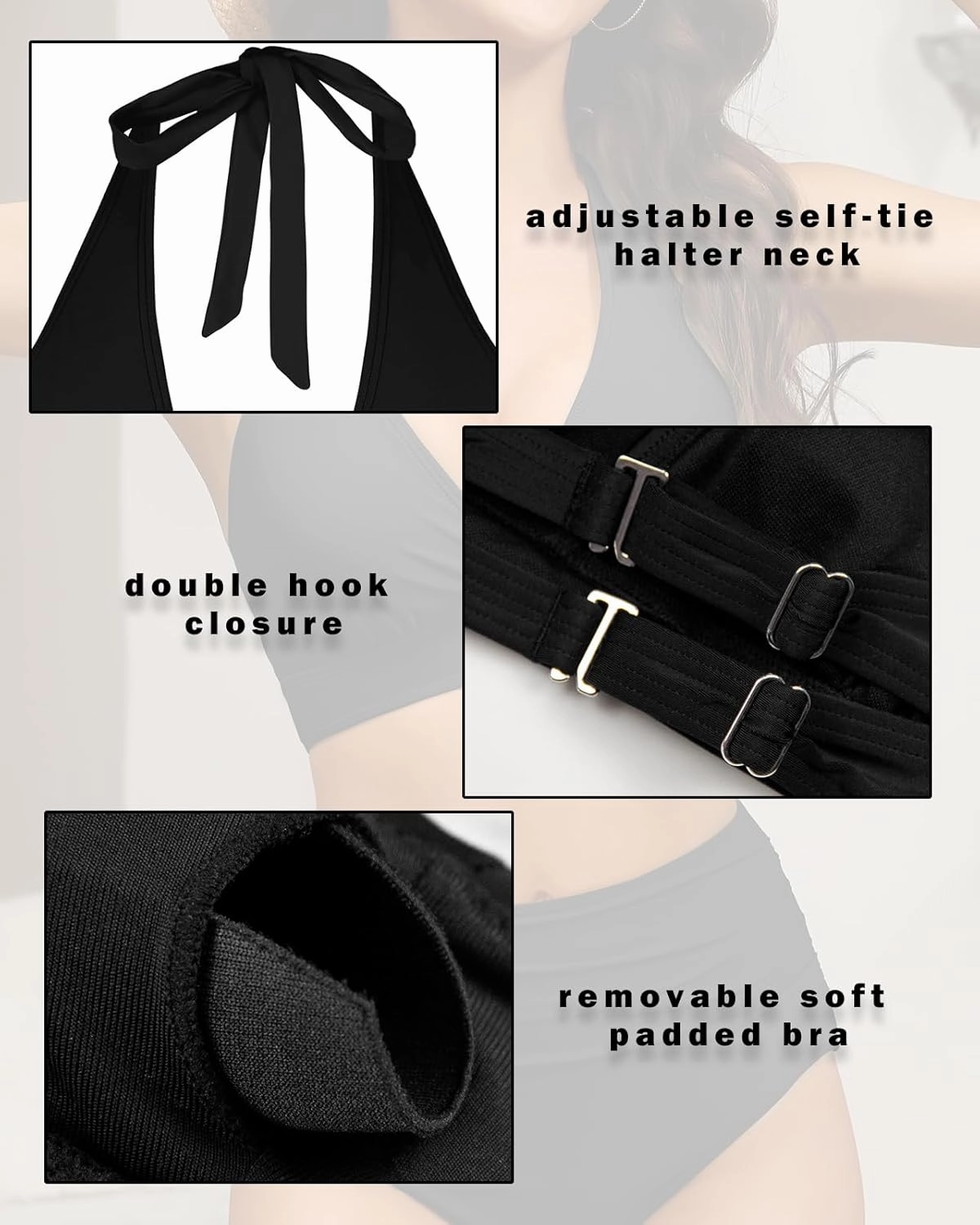 Halter V Neck Push Up Swimsuit Padded High Waisted Ruched Bottom Two Piece Bikini Set Bathing Suit for Women