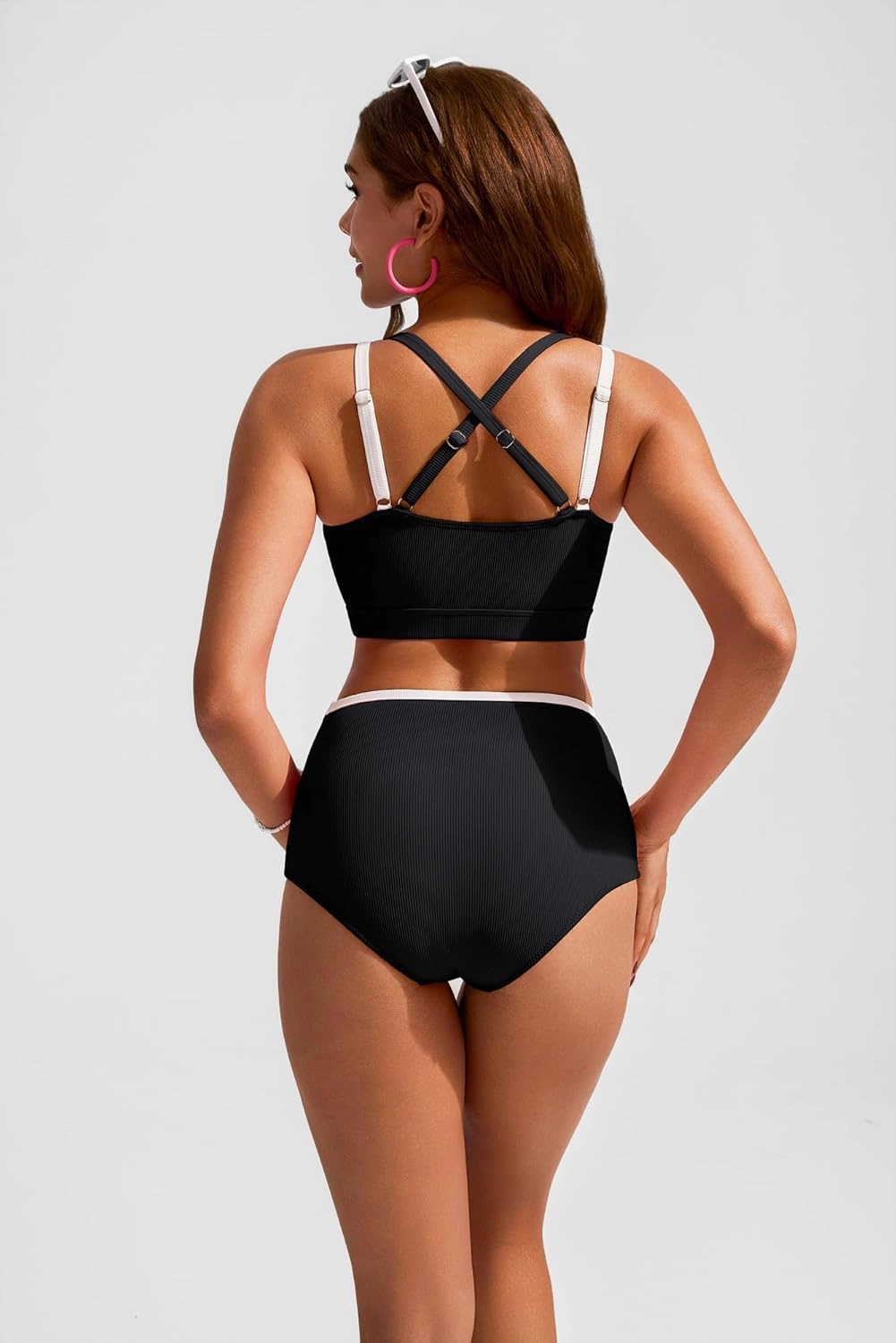 Hanna Nikole High Waisted Bikini Sets for Women Sporty Two Piece Swimsuits Color Block Cheeky High Cut Bathing Suits