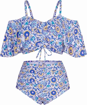 Hanna Nikole Plus-Size-Bikini Curvy Women Ruffle Drawstring Swimsuit 2 Piece Bathing Suit Ruched High Waisted Beach Vacation