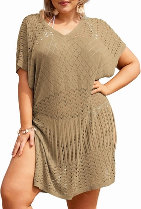 Hanna Nikole Plus Size Swimsuit Cover Up Women Split Hem Crochet Coverups Swimwear Cool Pullover Bathing Suit Cover Up Beach