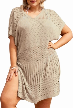 Hanna Nikole Plus Size Swimsuit Cover Up Women Split Hem Crochet Coverups Swimwear Cool Pullover Bathing Suit Cover Up Beach