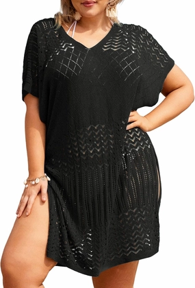 Hanna Nikole Plus Size Swimsuit Cover Up Women Split Hem Crochet Coverups Swimwear Cool Pullover Bathing Suit Cover Up Beach