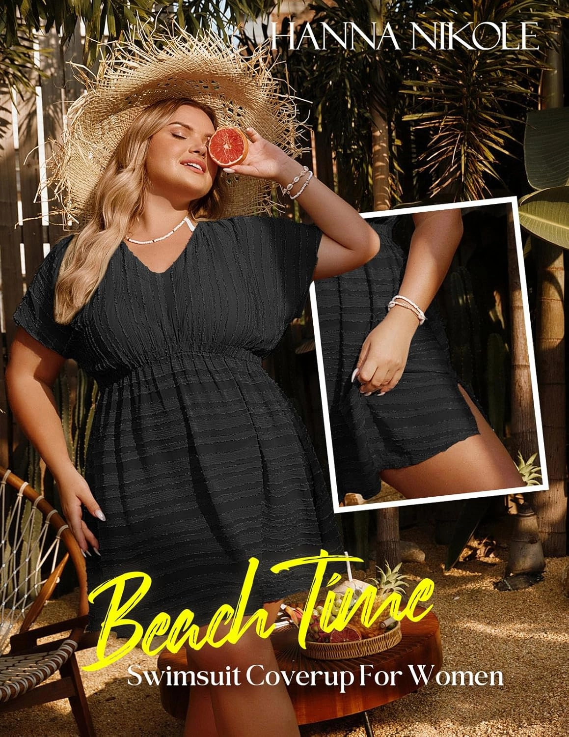 Hanna Nikole Plus Size Swimsuit Cover Ups for Women Side Slit Womens Bathing Suit Cover Ups Elastic Waist Beach Wear