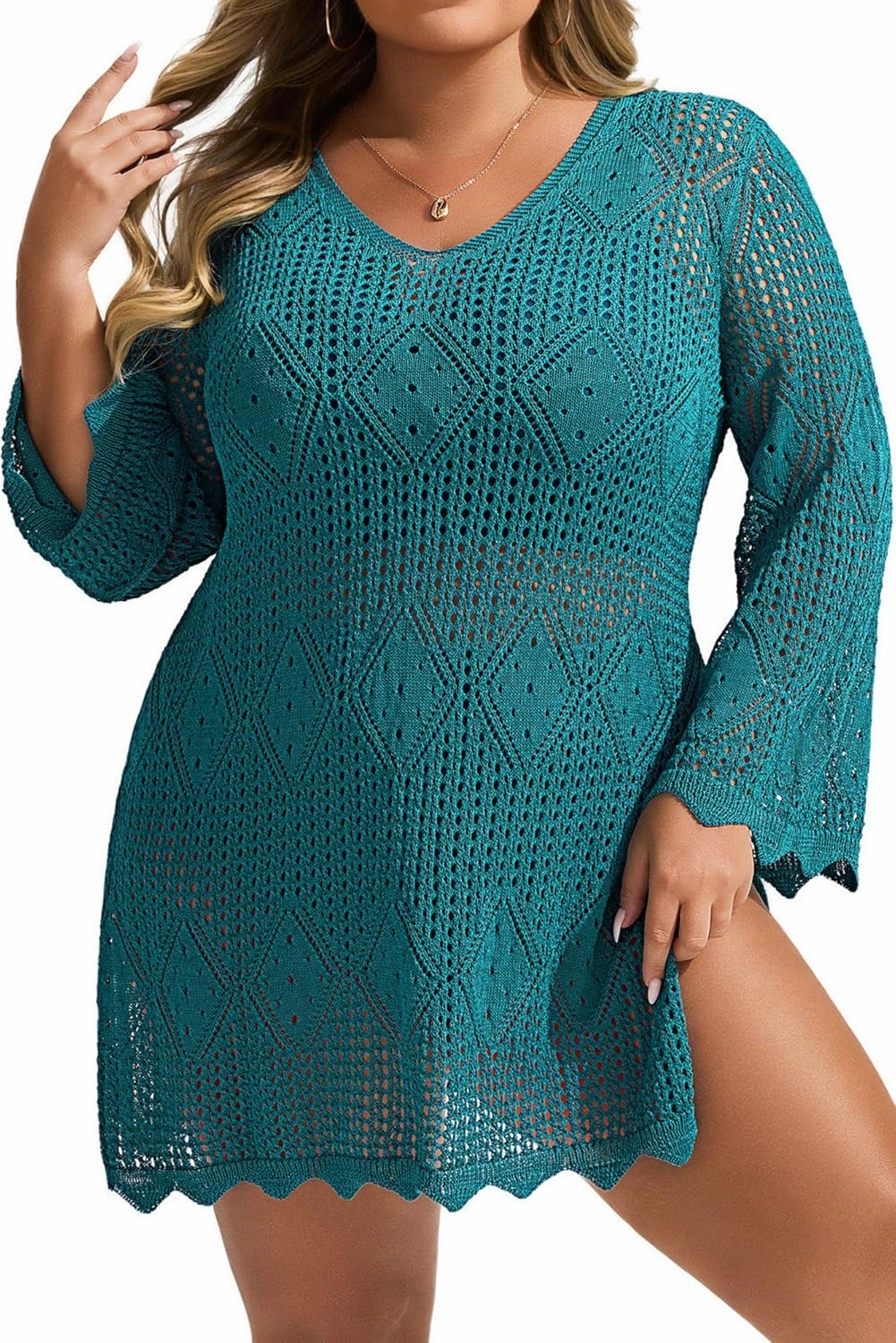 Hanna Nikole Swimsuit Coverup for Women Plus Size Summer Bathing Suit Cover Up Beach Dress Crochet Hollow Out Bikini Swimwear