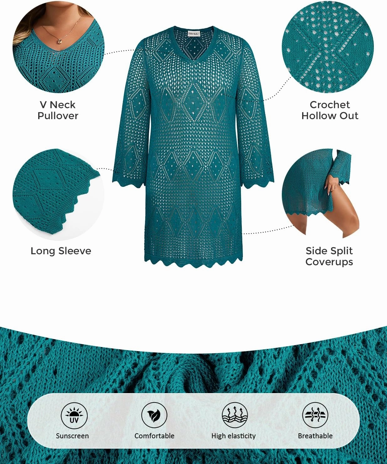 Hanna Nikole Swimsuit Coverup for Women Plus Size Summer Bathing Suit Cover Up Beach Dress Crochet Hollow Out Bikini Swimwear