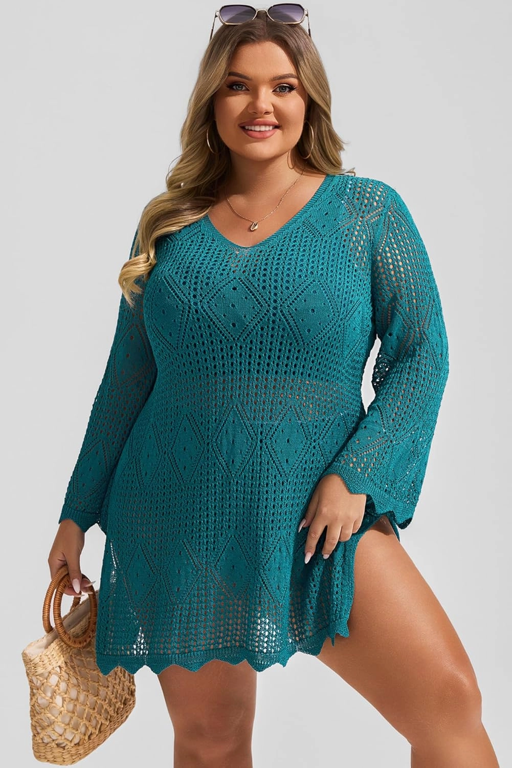 Hanna Nikole Swimsuit Coverup for Women Plus Size Summer Bathing Suit Cover Up Beach Dress Crochet Hollow Out Bikini Swimwear