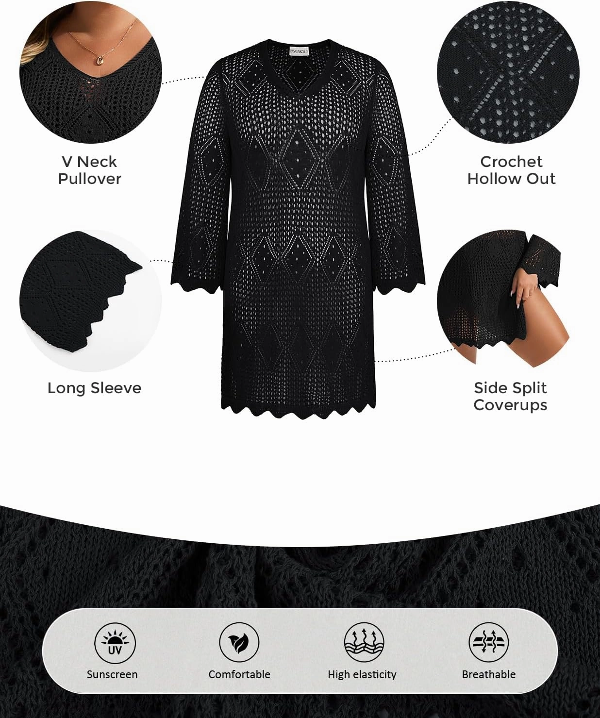 Hanna Nikole Swimsuit Coverup for Women Plus Size Summer Bathing Suit Cover Up Beach Dress Crochet Hollow Out Bikini Swimwear