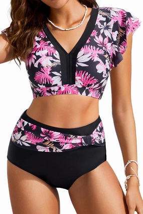 Hanna Nikole Women High Waisted Bikini Set Ruffle Tummy Control Swimsuit Full Coverage Two Piece Bathing Suit Ruched Swimwear
