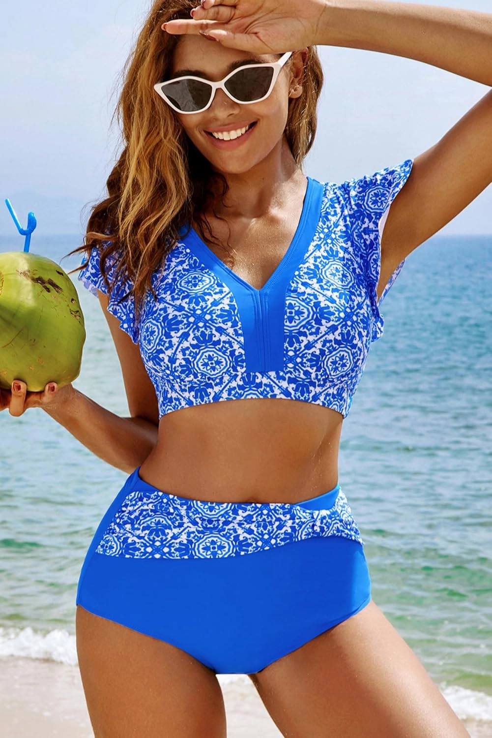 Hanna Nikole Women High Waisted Bikini Set Ruffle Tummy Control Swimsuit Full Coverage Two Piece Bathing Suit Ruched Swimwear