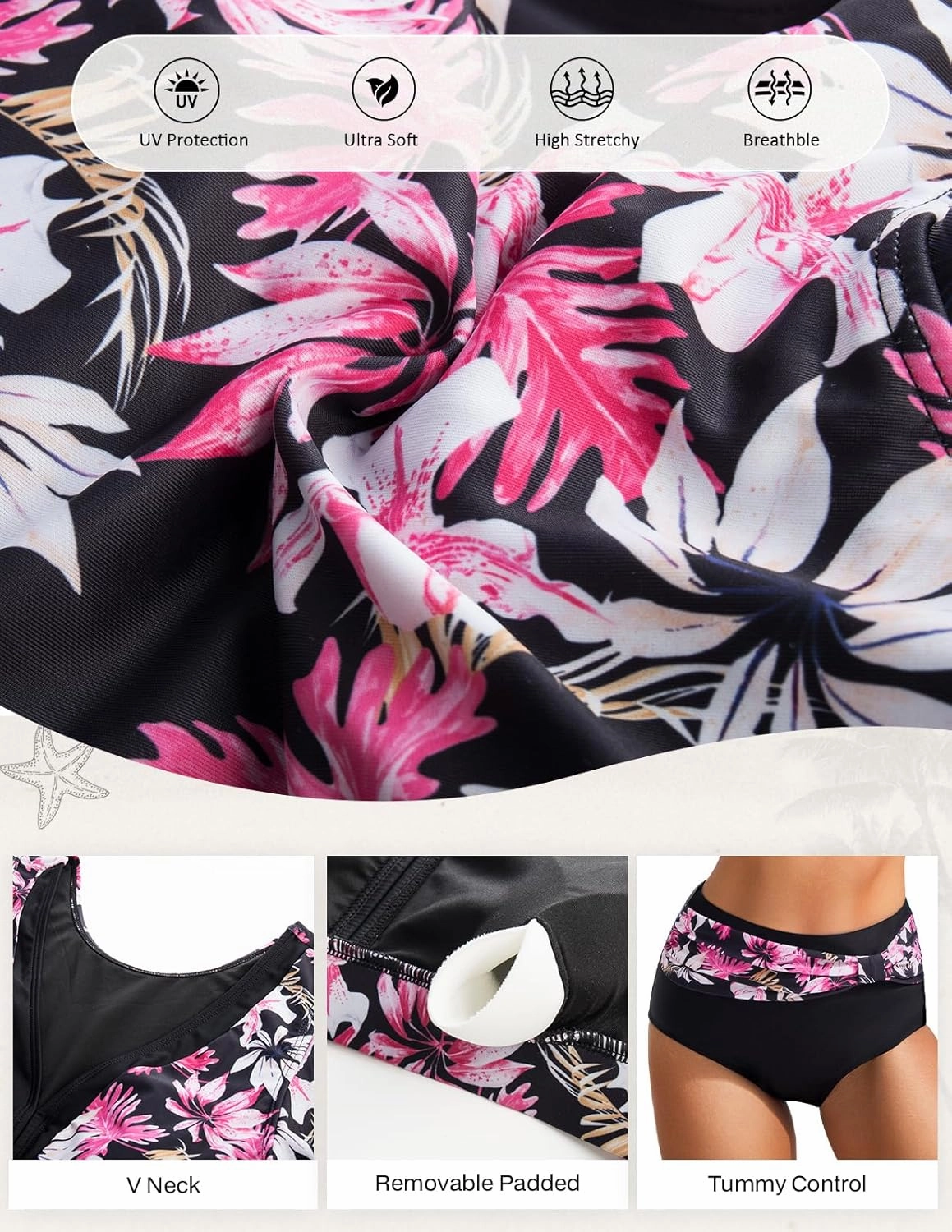 Hanna Nikole Women High Waisted Bikini Set Ruffle Tummy Control Swimsuit Full Coverage Two Piece Bathing Suit Ruched Swimwear