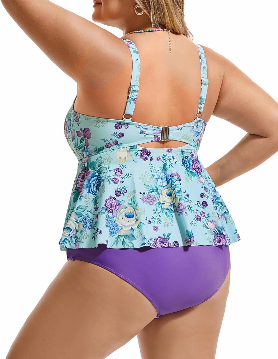 Hanna Nikole Women Plus Size 2 Piece V Neck Tie Tankini Swimsuit with Tummy Control Bikini Bottoms Bathing Suits