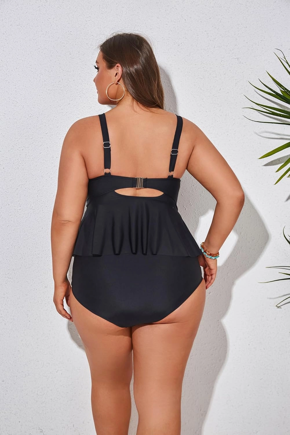 Hanna Nikole Women Plus Size 2 Piece V Neck Tie Tankini Swimsuit with Tummy Control Bikini Bottoms Bathing Suits