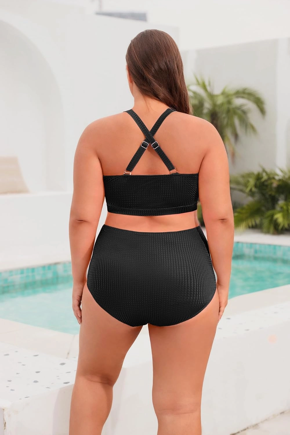Hanna Nikole Women Plus Size Bikini Sets High Waist Tummy Control Ribbed Texture Swimsuit