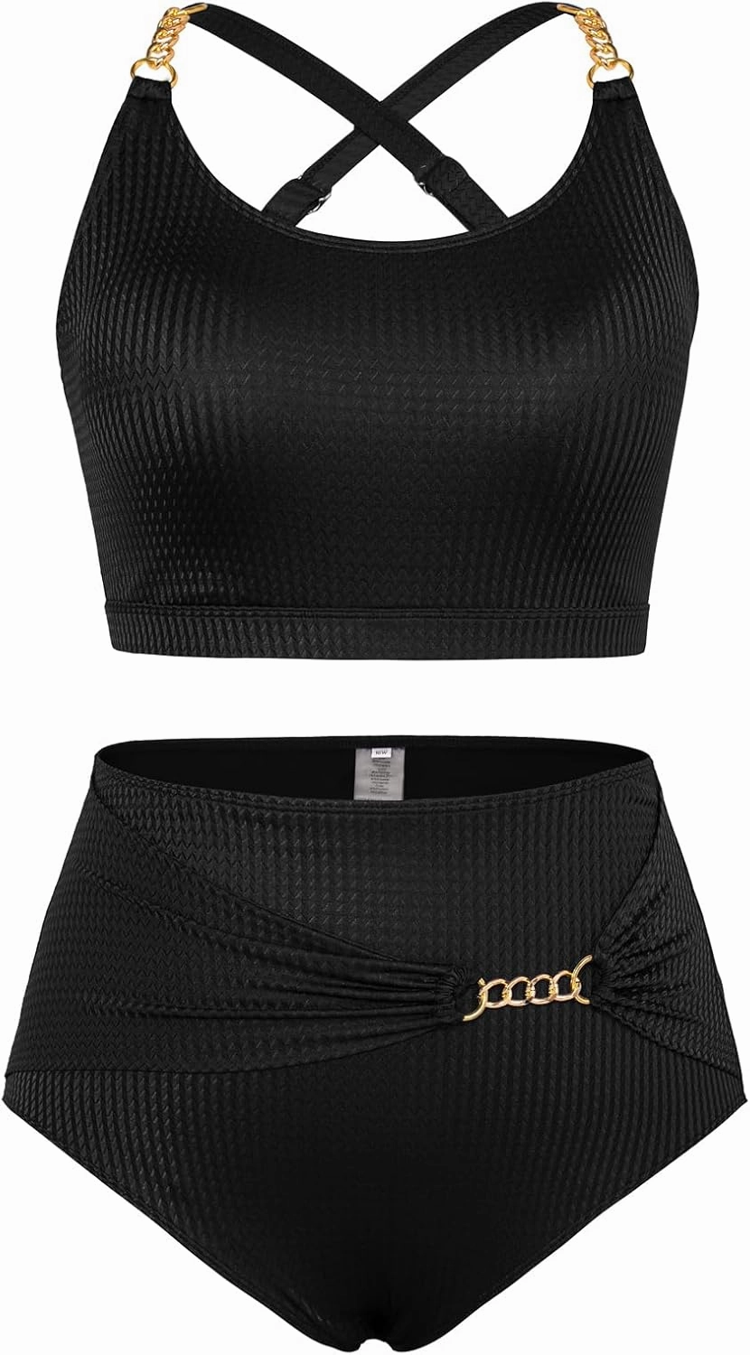 Hanna Nikole Women Plus Size Bikini Sets High Waist Tummy Control Ribbed Texture Swimsuit