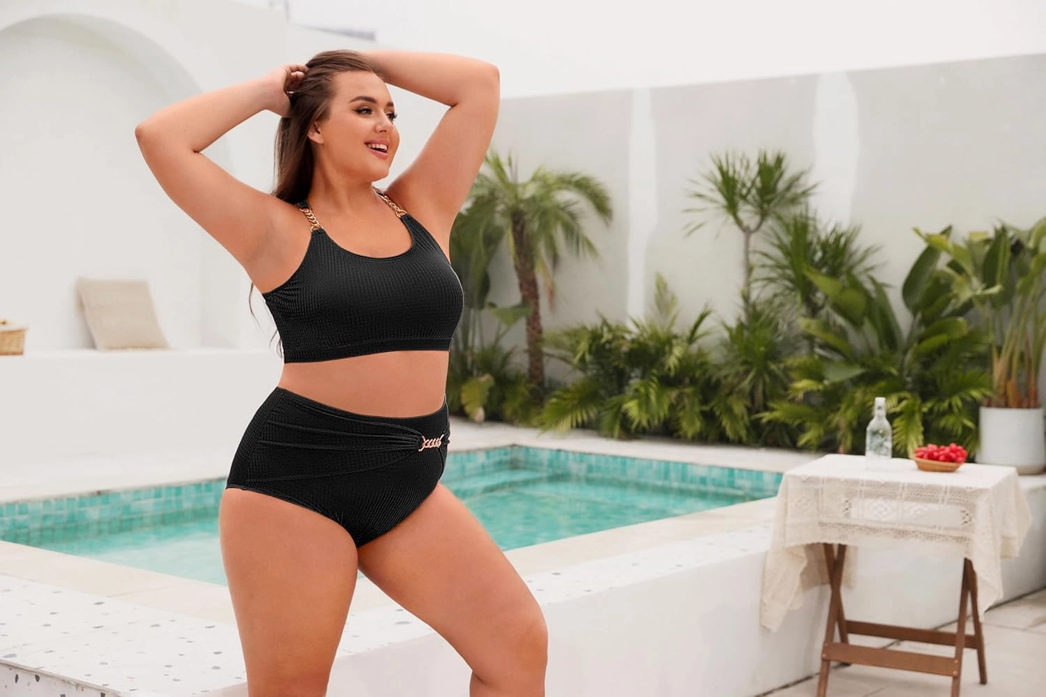 Hanna Nikole Women Plus Size Bikini Sets High Waist Tummy Control Ribbed Texture Swimsuit