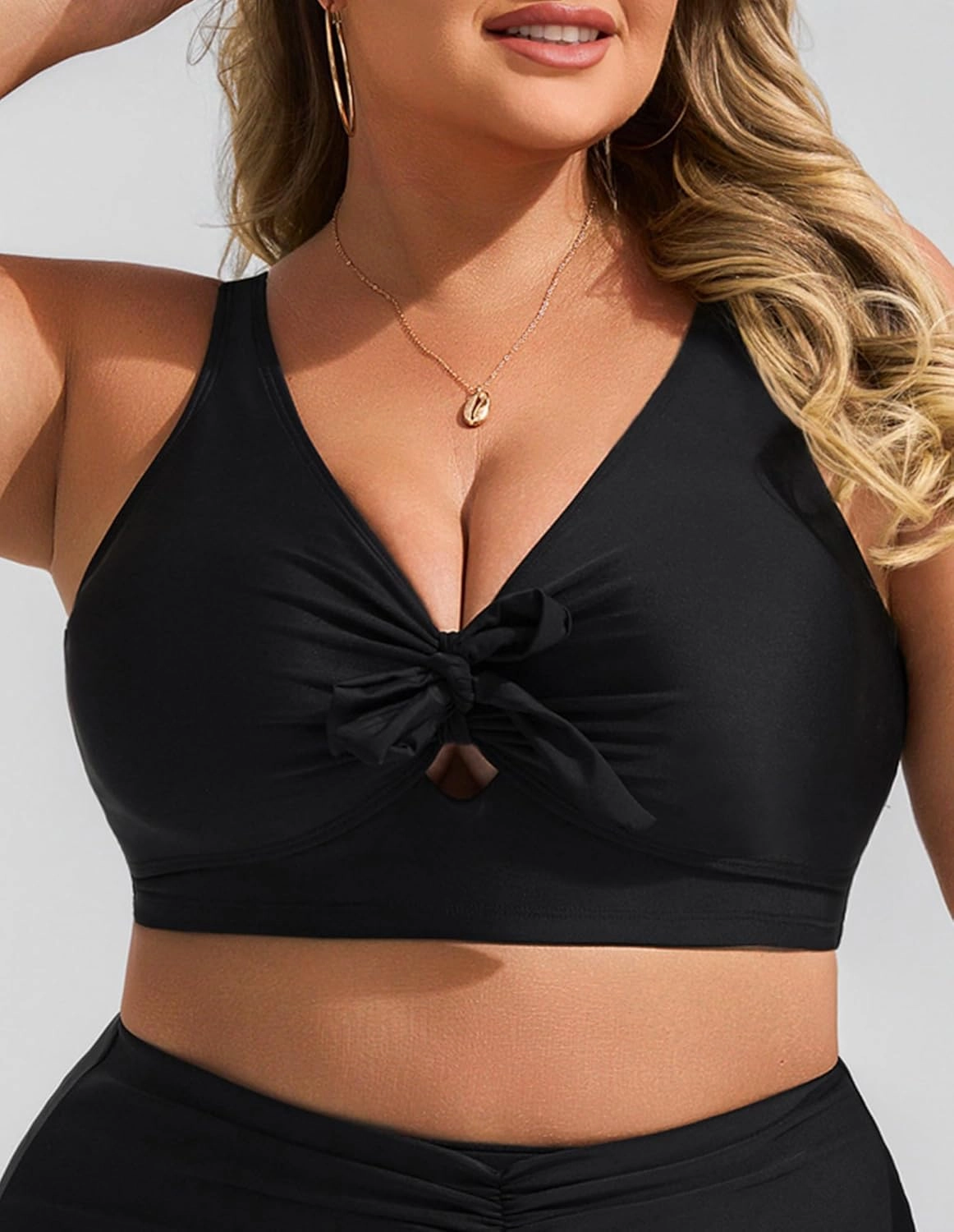 Hanna Nikole Women Plus Size Bikini Top Twist Front Knot Only Bathing Suit Top Full Coverage Swim Top Padded Swimsuit Top