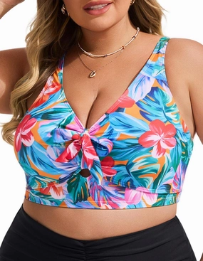 Hanna Nikole Women Plus Size Bikini Top Twist Front Knot Only Bathing Suit Top Full Coverage Swim Top Padded Swimsuit Top