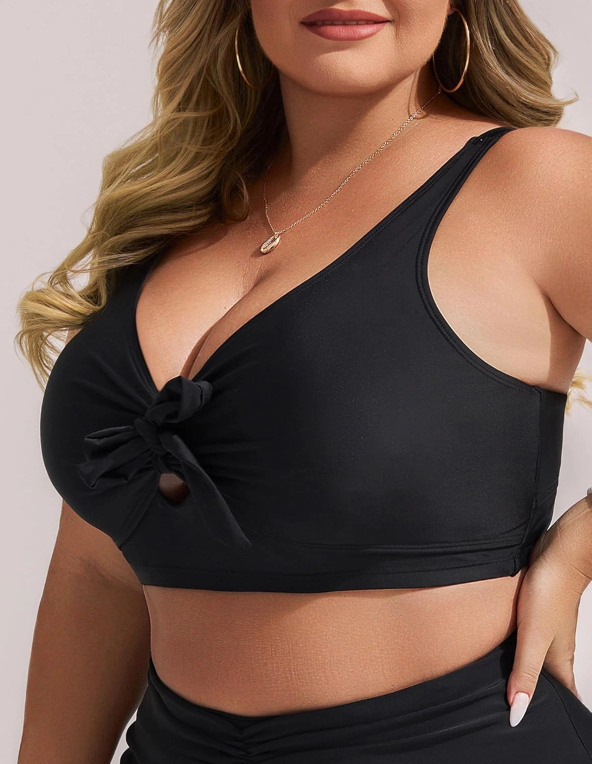 Hanna Nikole Women Plus Size Bikini Top Twist Front Knot Only Bathing Suit Top Full Coverage Swim Top Padded Swimsuit Top