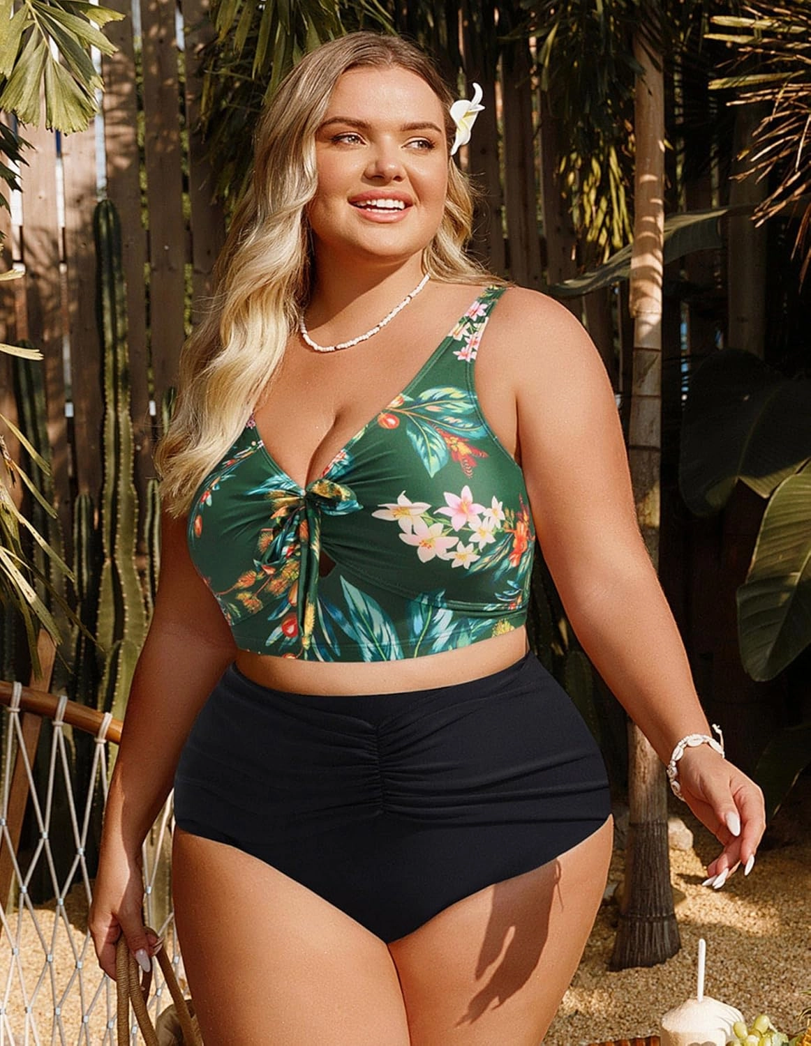 Hanna Nikole Women Plus Size Bikini Top Twist Front Knot Only Bathing Suit Top Full Coverage Swim Top Padded Swimsuit Top