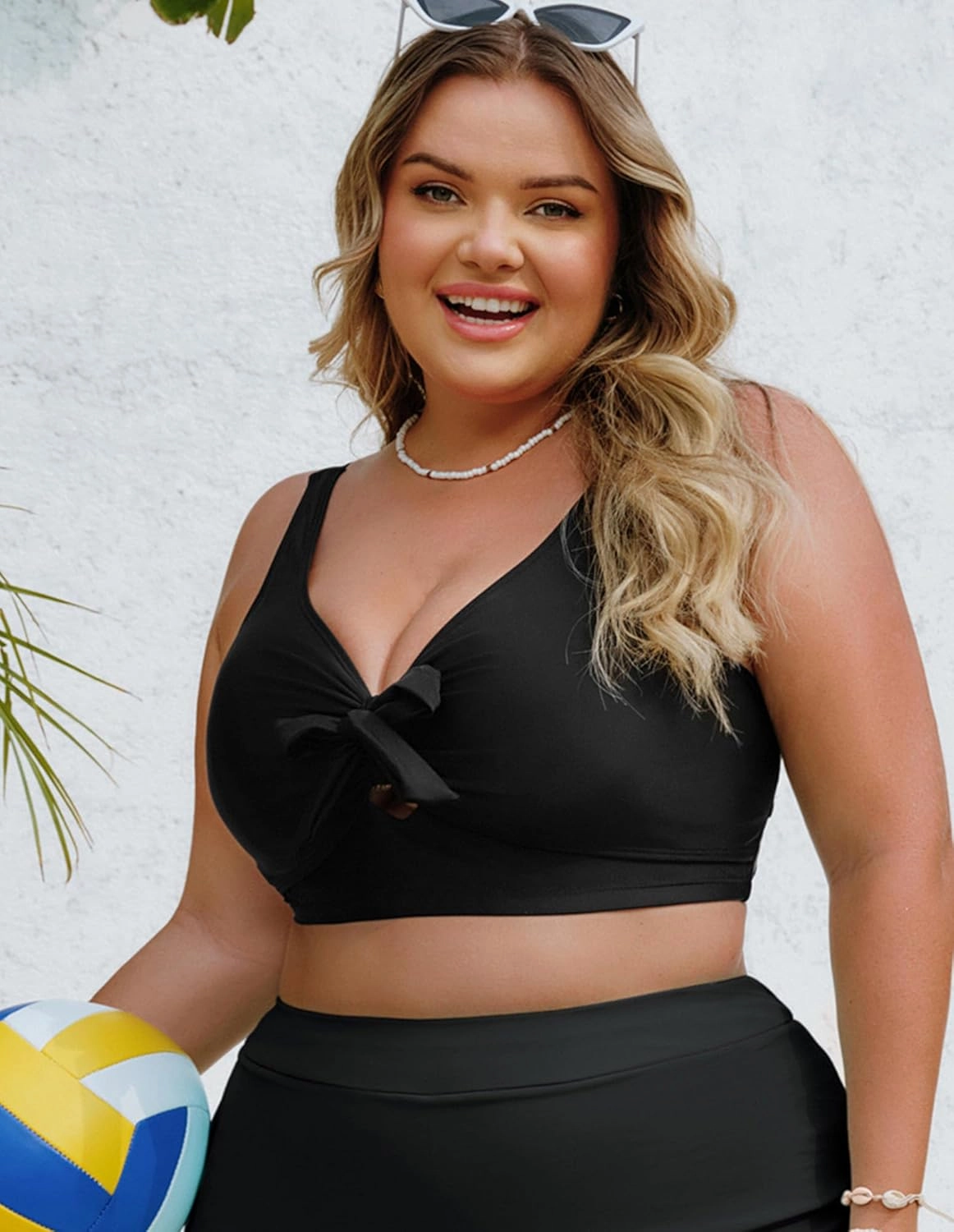 Hanna Nikole Women Plus Size Bikini Top Twist Front Knot Only Bathing Suit Top Full Coverage Swim Top Padded Swimsuit Top