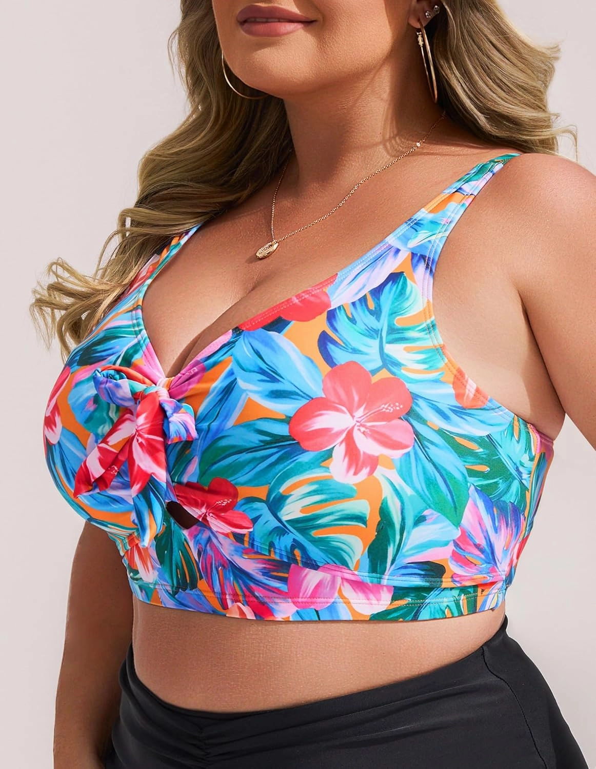 Hanna Nikole Women Plus Size Bikini Top Twist Front Knot Only Bathing Suit Top Full Coverage Swim Top Padded Swimsuit Top