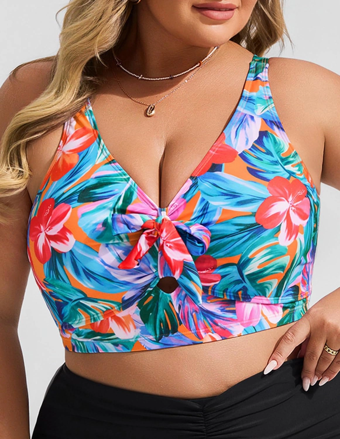 Hanna Nikole Women Plus Size Bikini Top Twist Front Knot Only Bathing Suit Top Full Coverage Swim Top Padded Swimsuit Top