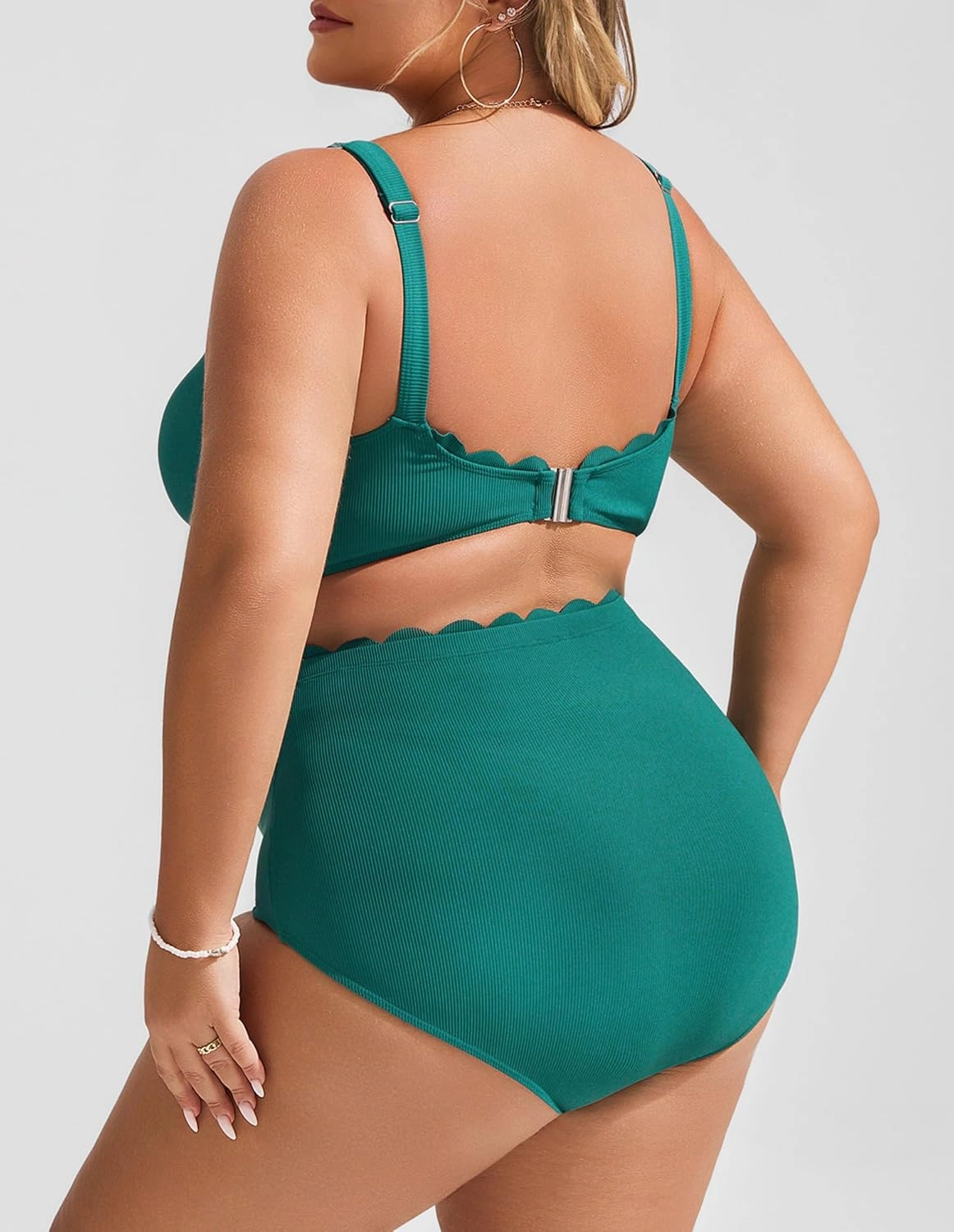 Hanna Nikole Women Plus Size High Waisted Bikini Swimsuits Ribbed Tummy Control Bikini Sets Scalloped Bathing Suits