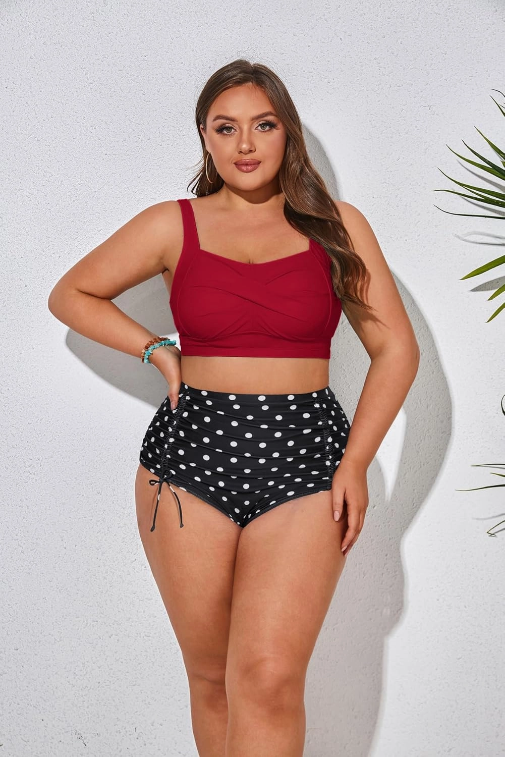 Hanna Nikole Women Plus Size Two Piece Swimsuit Sets Twist Front Bikini Bathing Suit with Drawstring Ruched Bottom