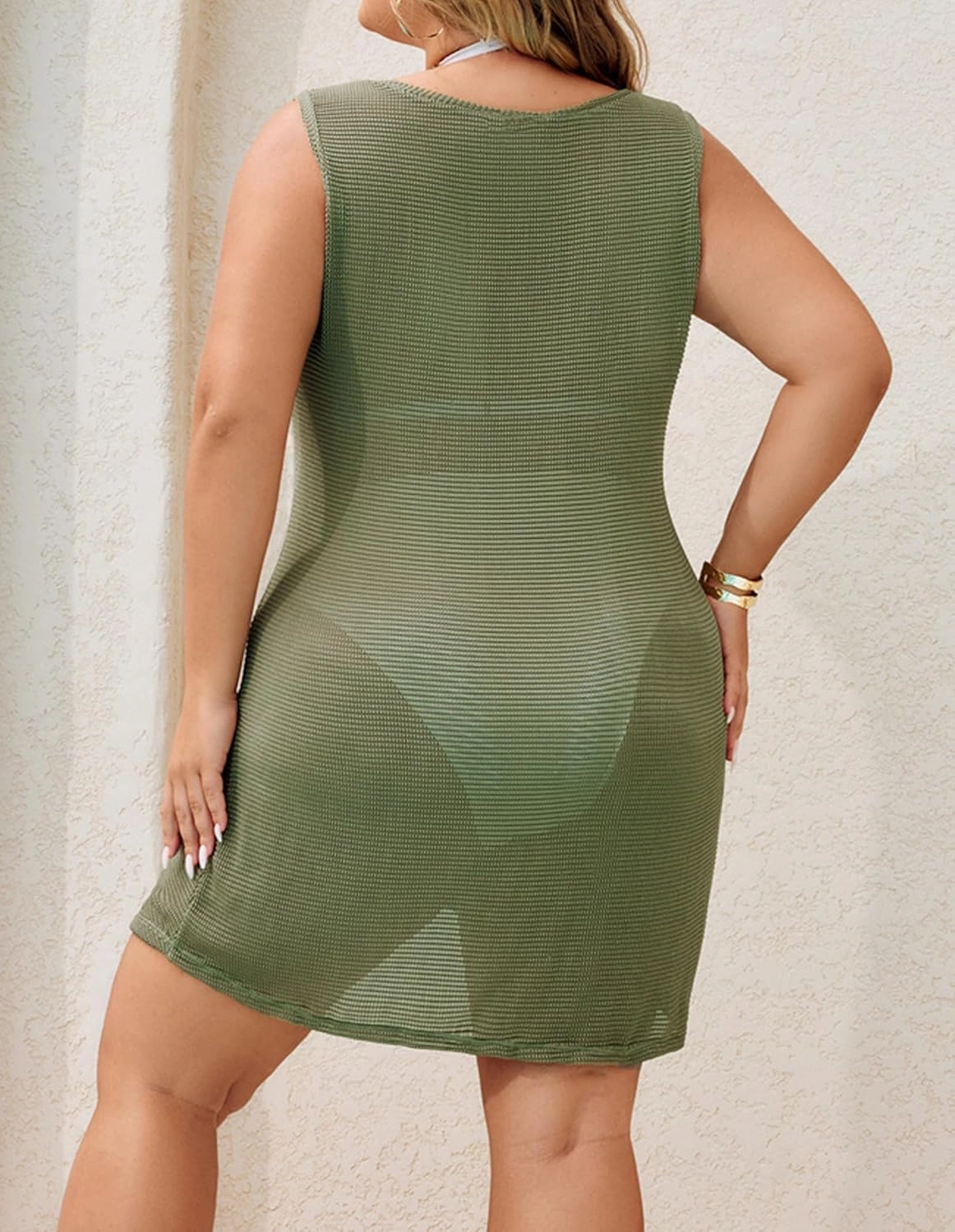 Hanna Nikole Women's Plus Size Sleeveless Swimsuit Coverup Hollow Out Beach Cover Ups Twisted Hem Tank Beachwear Dress