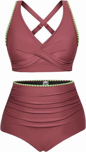 Hanna Nikole Women Two Piece Swimsuit High Waisted Bikini Sets Tummy Control Bathing Suit Plus Size Color Block Swimwear