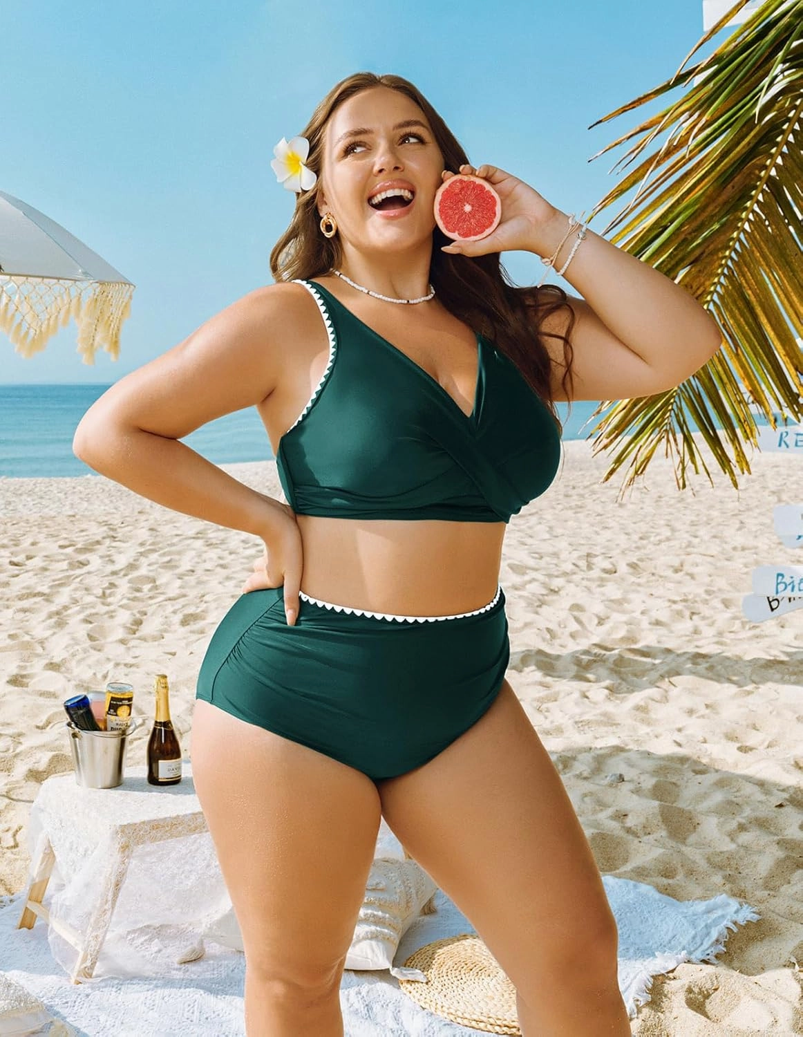 Hanna Nikole Women Two Piece Swimsuit High Waisted Bikini Sets Tummy Control Bathing Suit Plus Size Color Block Swimwear
