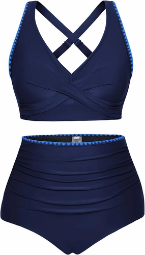 Hanna Nikole Women Two Piece Swimsuit High Waisted Bikini Sets Tummy Control Bathing Suit Plus Size Color Block Swimwear