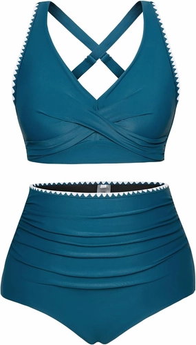 Hanna Nikole Women Two Piece Swimsuit High Waisted Bikini Sets Tummy Control Bathing Suit Plus Size Color Block Swimwear