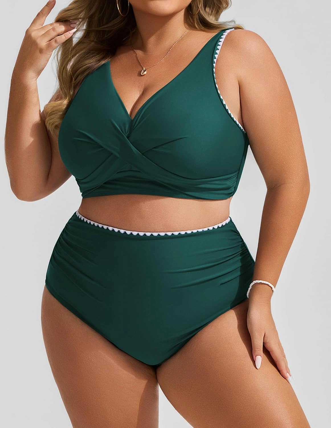 Hanna Nikole Women Two Piece Swimsuit High Waisted Bikini Sets Tummy Control Bathing Suit Plus Size Color Block Swimwear