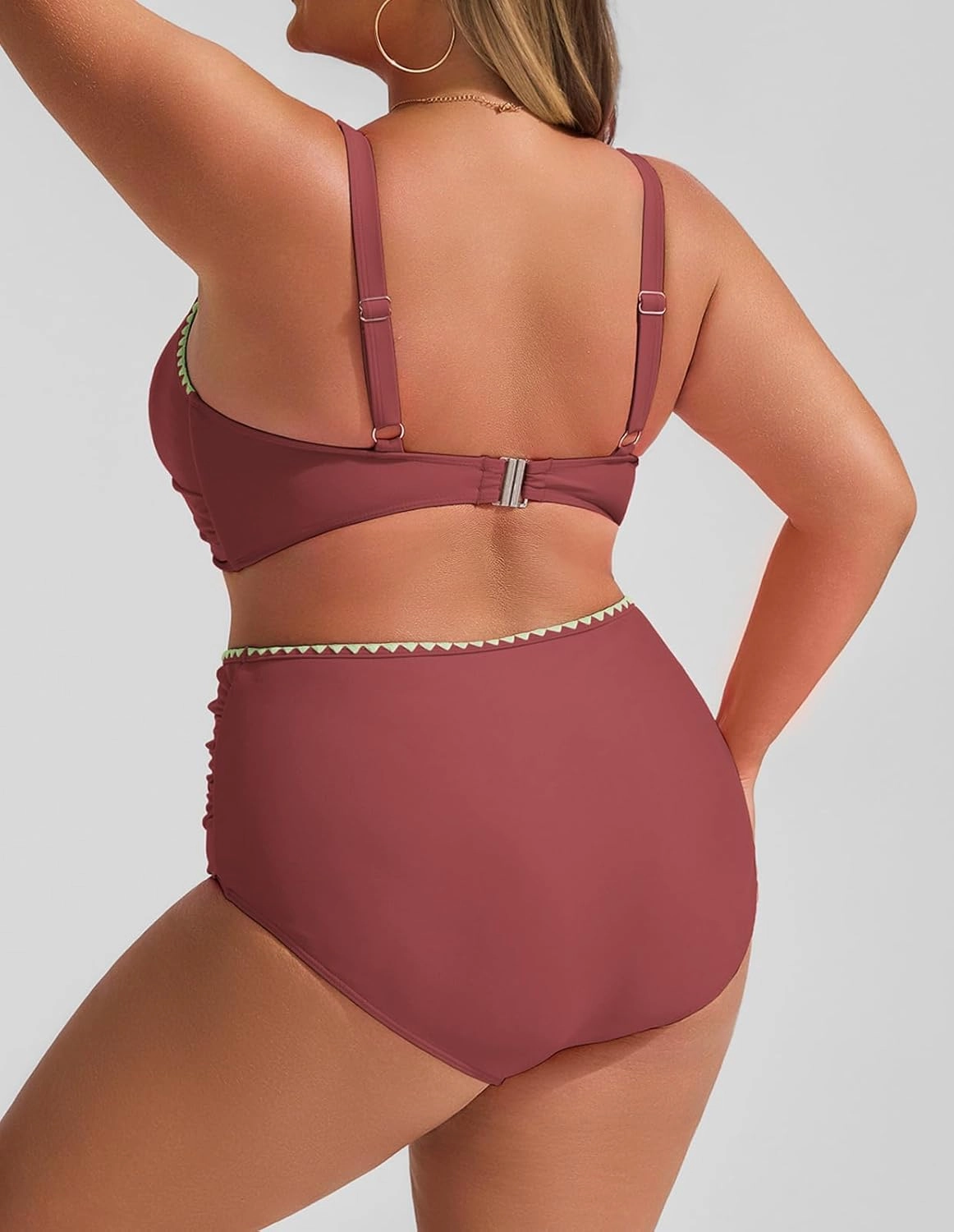 Hanna Nikole Women Two Piece Swimsuit High Waisted Bikini Sets Tummy Control Bathing Suit Plus Size Color Block Swimwear