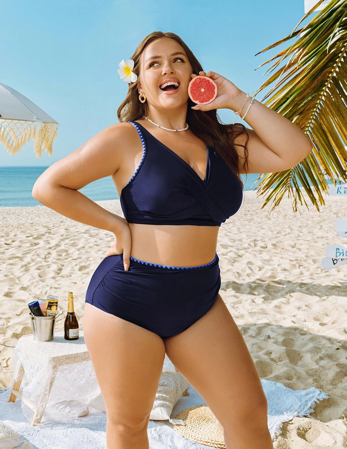 Hanna Nikole Women Two Piece Swimsuit High Waisted Bikini Sets Tummy Control Bathing Suit Plus Size Color Block Swimwear