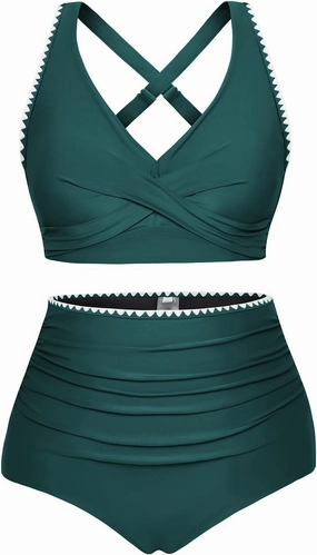 Hanna Nikole Women Two Piece Swimsuit High Waisted Bikini Sets Tummy Control Bathing Suit Plus Size Color Block Swimwear