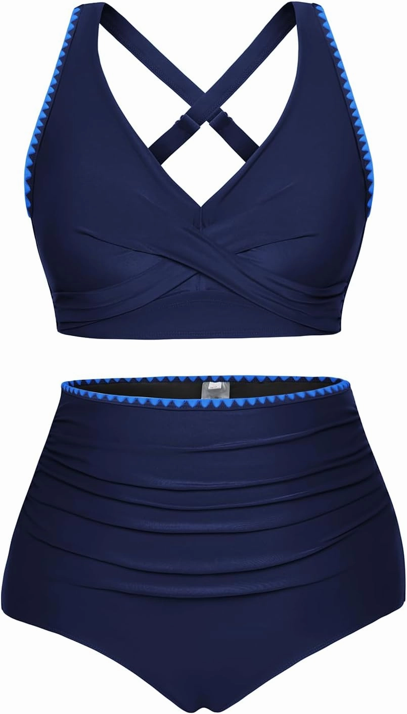 Hanna Nikole Women Two Piece Swimsuit High Waisted Bikini Sets Tummy Control Bathing Suit Plus Size Color Block Swimwear
