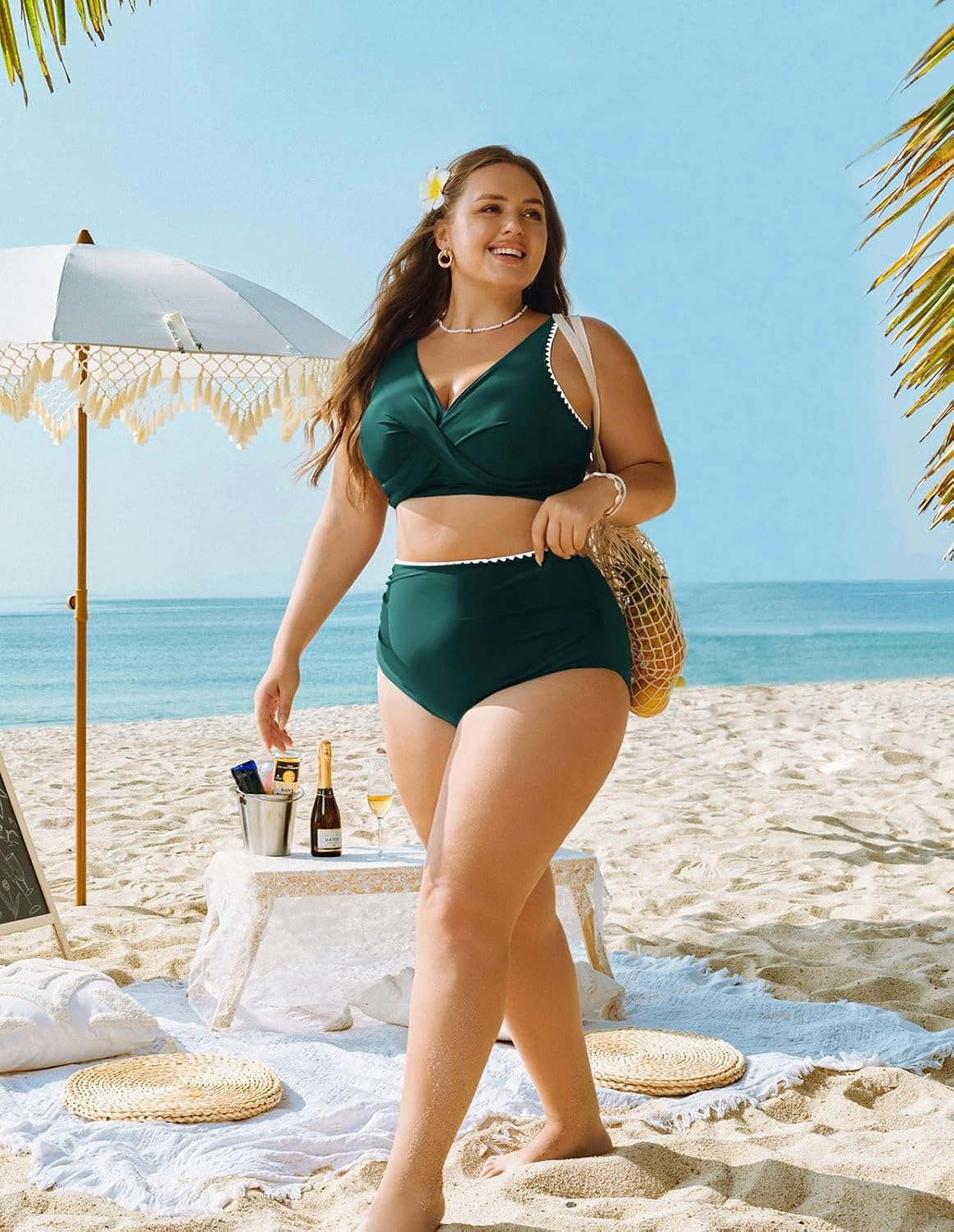 Hanna Nikole Women Two Piece Swimsuit High Waisted Bikini Sets Tummy Control Bathing Suit Plus Size Color Block Swimwear