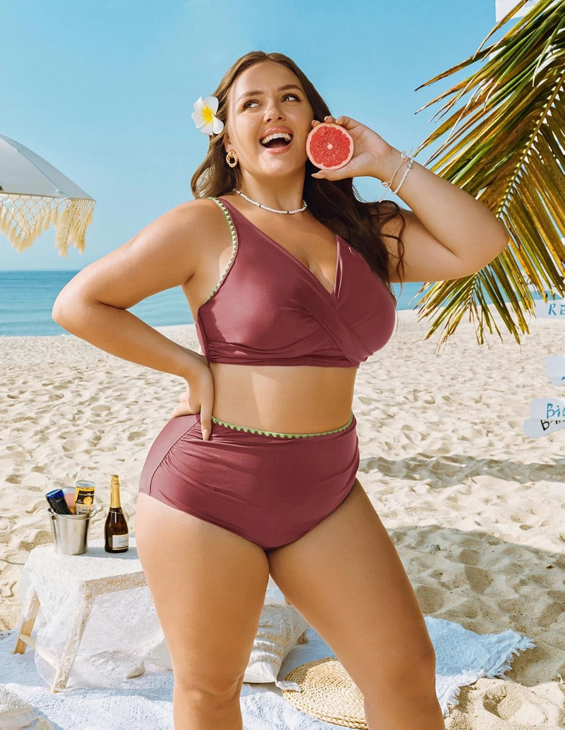 Hanna Nikole Women Two Piece Swimsuit High Waisted Bikini Sets Tummy Control Bathing Suit Plus Size Color Block Swimwear